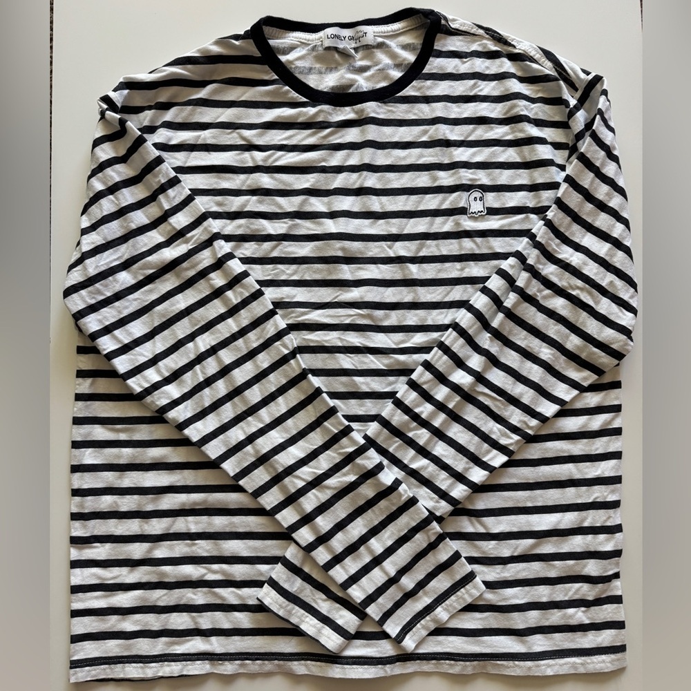 Lonely Ghost Black White Striped Long Sleeve‎ T-Shirt Size XL